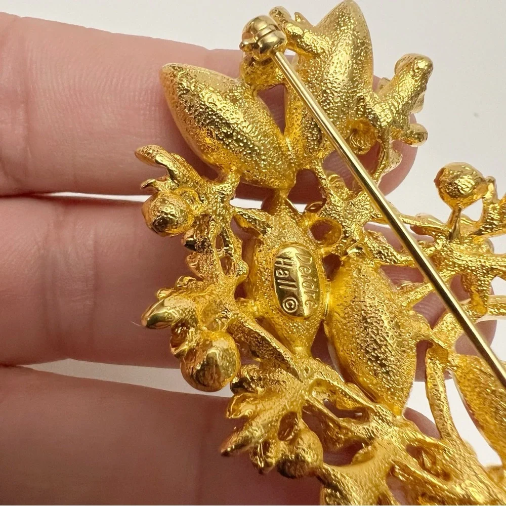 Vintage Diedre Hall Signed Multicolor Pastel Rhinestone Floral Branch Pin Brooch
